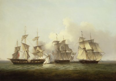 HMS Gore in azione con le brigantini francesi Palinure e Pilade da Thomas Luny